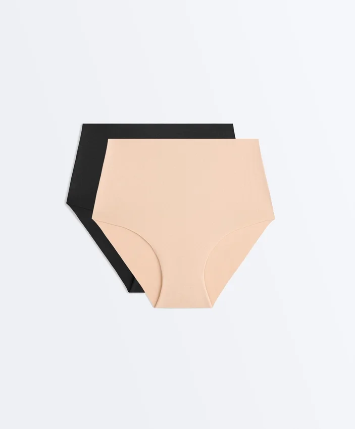 2 culottes classiques invisibles à taille mi-haute en mélange de coton 2 culottes classiques invisibles à taille mi-haute en mélange de coton