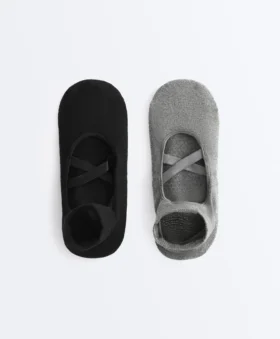 2 paires de chaussettes de yoga et de Pilates en coton mélangé avec sangles croisées 2 paires de chaussettes de yoga et de Pilates en coton mélangé avec sangles croisées