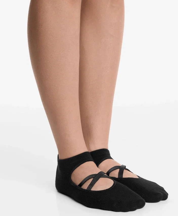 2 paires de chaussettes de yoga et de Pilates en coton mélangé avec sangles croisées 2 paires de chaussettes de yoga et de Pilates en coton mélangé avec sangles croisées