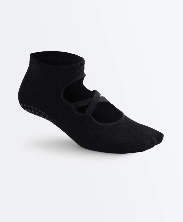 2 paires de chaussettes de yoga et de Pilates en coton mélangé avec sangles croisées 2 paires de chaussettes de yoga et de Pilates en coton mélangé avec sangles croisées