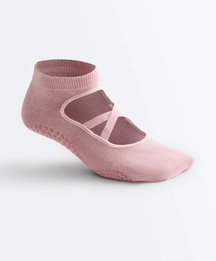 2 paires de chaussettes de yoga et de Pilates en coton mélangé avec sangles croisées 2 paires de chaussettes de yoga et de Pilates en coton mélangé avec sangles croisées