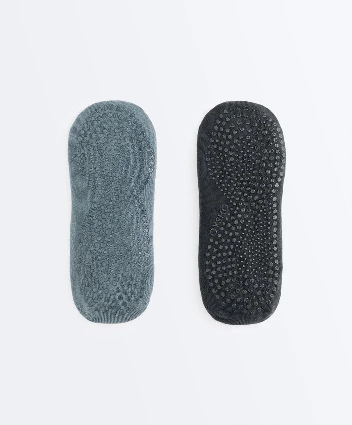 2 paires de chaussettes de yoga et de Pilates en coton mélangé avec sangles croisées 2 paires de chaussettes de yoga et de Pilates en coton mélangé avec sangles croisées