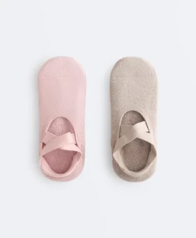 2 paires de chaussettes rembourrées en coton mélangé pour le yoga et le Pilates avec sangles croisées 2 paires de chaussettes rembourrées en coton mélangé pour le yoga et le Pilates avec sangles croisées