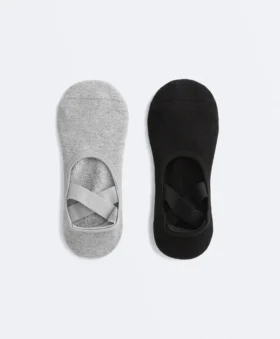 2 paires de chaussettes rembourrées en coton mélangé pour le yoga et le Pilates avec sangles croisées 2 paires de chaussettes rembourrées en coton mélangé pour le yoga et le Pilates avec sangles croisées