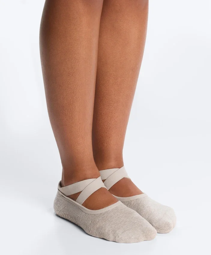 2 paires de chaussettes rembourrées en coton mélangé pour le yoga et le Pilates avec sangles croisées 2 paires de chaussettes rembourrées en coton mélangé pour le yoga et le Pilates avec sangles croisées