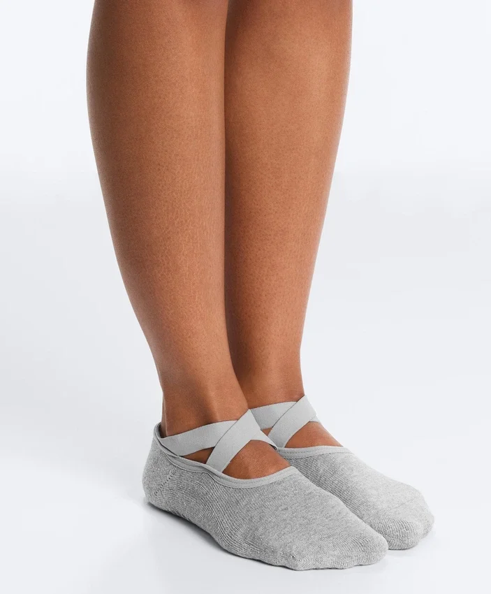 2 paires de chaussettes rembourrées en coton mélangé pour le yoga et le Pilates avec sangles croisées 2 paires de chaussettes rembourrées en coton mélangé pour le yoga et le Pilates avec sangles croisées