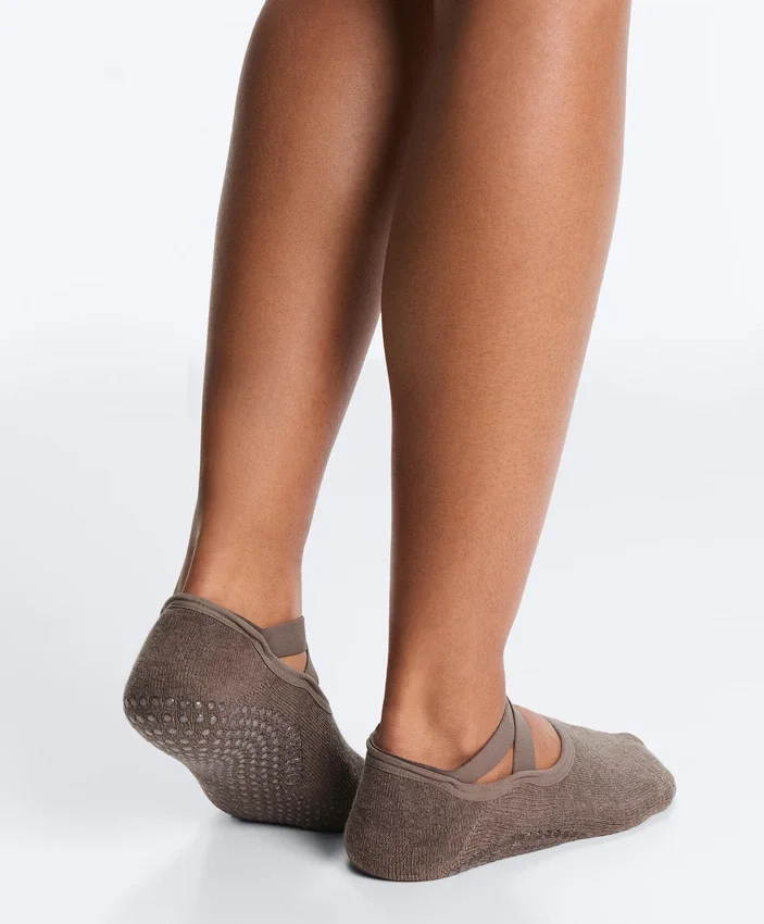 2 paires de chaussettes rembourrées en coton mélangé pour le yoga et le Pilates avec sangles croisées 2 paires de chaussettes rembourrées en coton mélangé pour le yoga et le Pilates avec sangles croisées