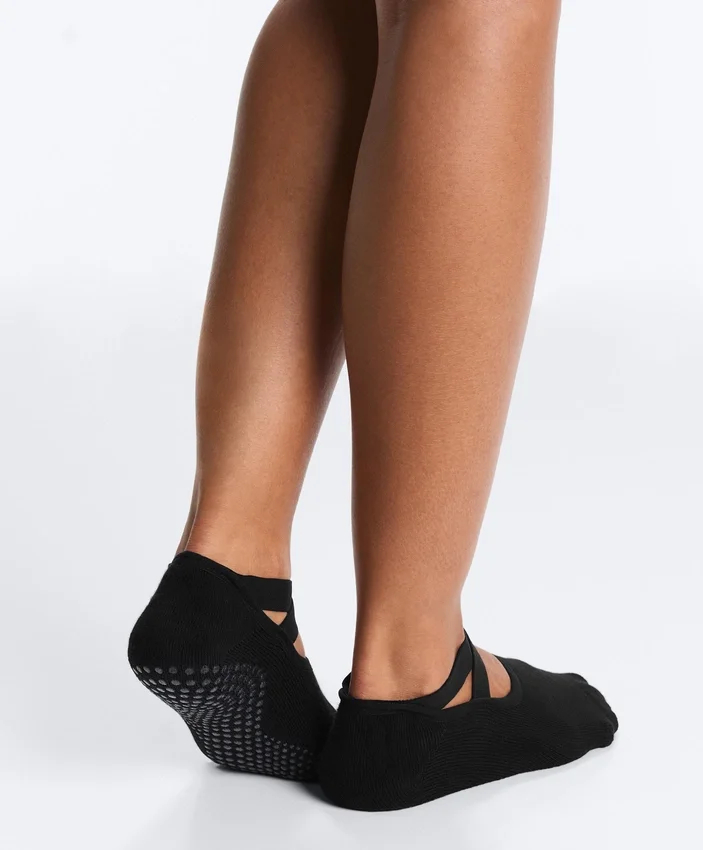 2 paires de chaussettes rembourrées en coton mélangé pour le yoga et le Pilates avec sangles croisées 2 paires de chaussettes rembourrées en coton mélangé pour le yoga et le Pilates avec sangles croisées