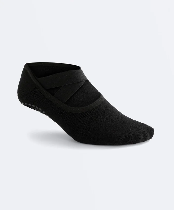 2 paires de chaussettes rembourrées en coton mélangé pour le yoga et le Pilates avec sangles croisées 2 paires de chaussettes rembourrées en coton mélangé pour le yoga et le Pilates avec sangles croisées