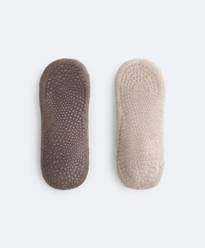 2 paires de chaussettes rembourrées en coton mélangé pour le yoga et le Pilates avec sangles croisées 2 paires de chaussettes rembourrées en coton mélangé pour le yoga et le Pilates avec sangles croisées