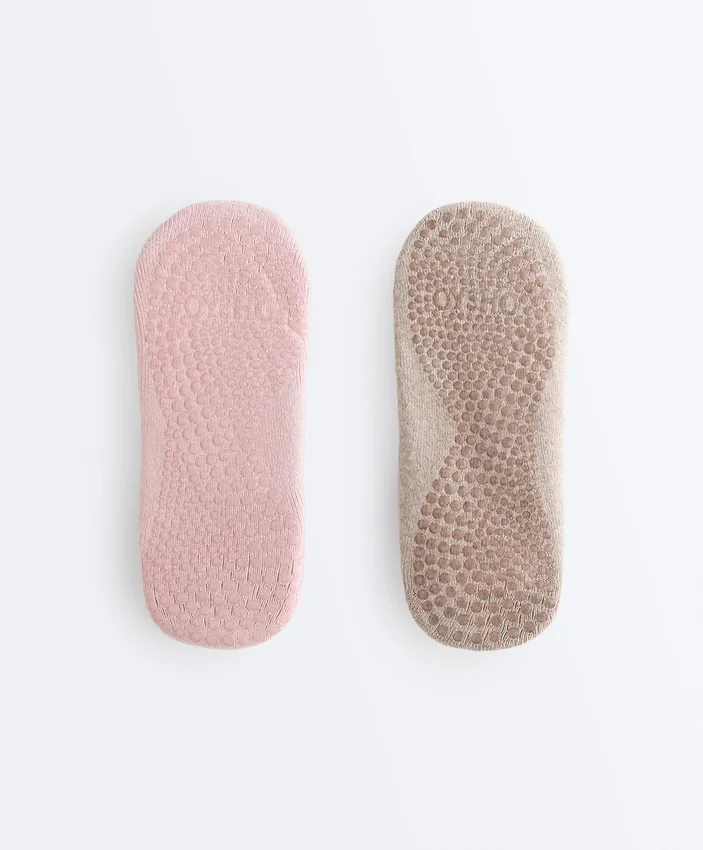 2 paires de chaussettes rembourrées en coton mélangé pour le yoga et le Pilates avec sangles croisées 2 paires de chaussettes rembourrées en coton mélangé pour le yoga et le Pilates avec sangles croisées