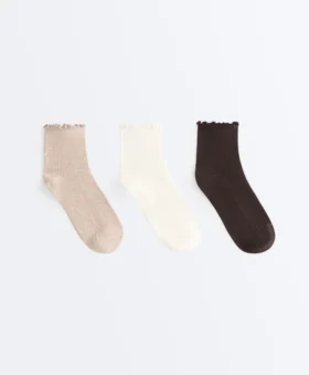3 paires de chaussettes en coton mélangé avec bord roulé