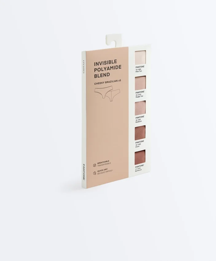 5 culottes brésiliennes invisibles en mélange de polyamide Pantone™ 5 culottes brésiliennes invisibles en mélange de polyamide Pantone™