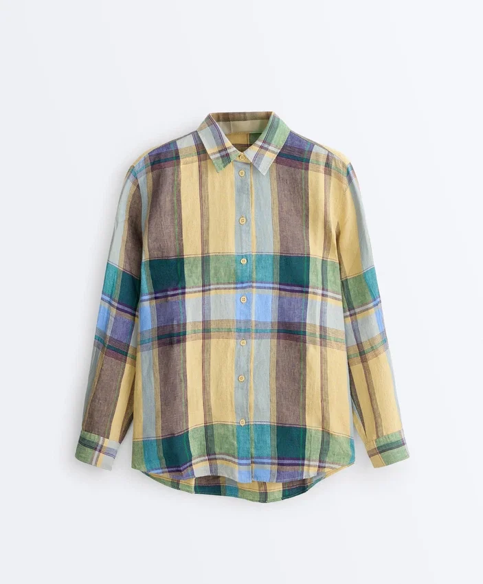 Chemise à carreaux classique 100 % lin Chemise à carreaux classique 100 % lin