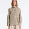 Chemise à col montant en coton mélangé à carreaux