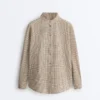 Chemise à col montant en coton mélangé à carreaux
