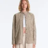 Chemise à col montant en coton mélangé à carreaux