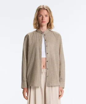 Chemise à col montant en coton mélangé à carreaux