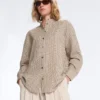 Chemise à col montant en coton mélangé à carreaux
