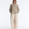 Chemise à col montant en coton mélangé à carreaux