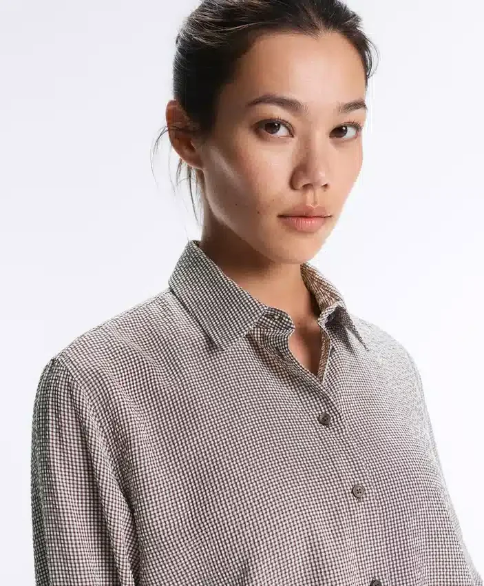 Chemise courte en mélange de lyocell à carreaux vichy Chemise courte en mélange de lyocell à carreaux vichy