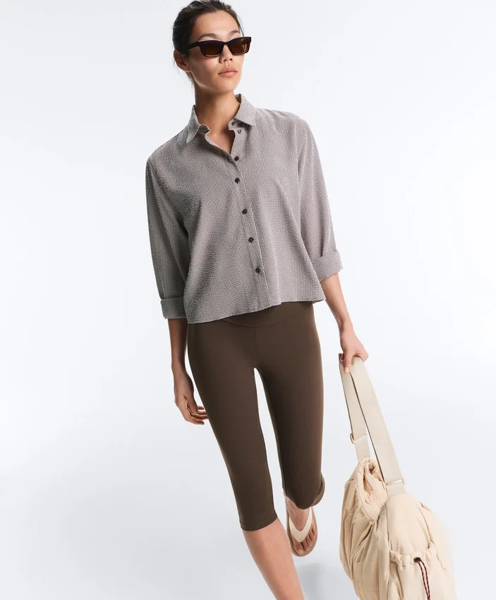 Chemise courte en mélange de lyocell à carreaux vichy Chemise courte en mélange de lyocell à carreaux vichy