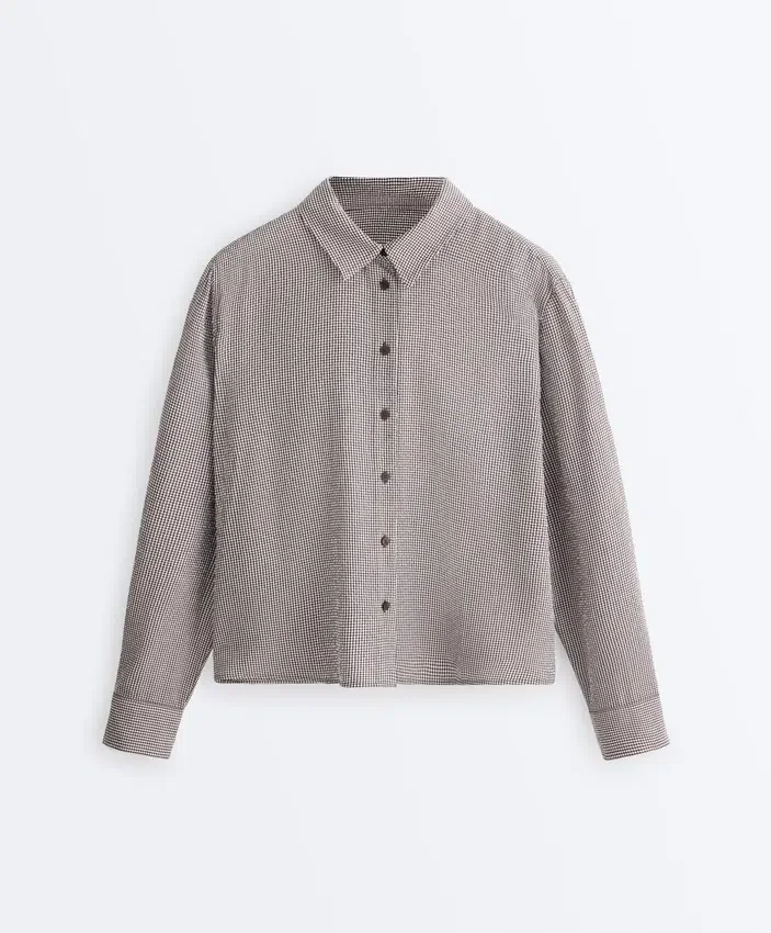 Chemise courte en mélange de lyocell à carreaux vichy Chemise courte en mélange de lyocell à carreaux vichy