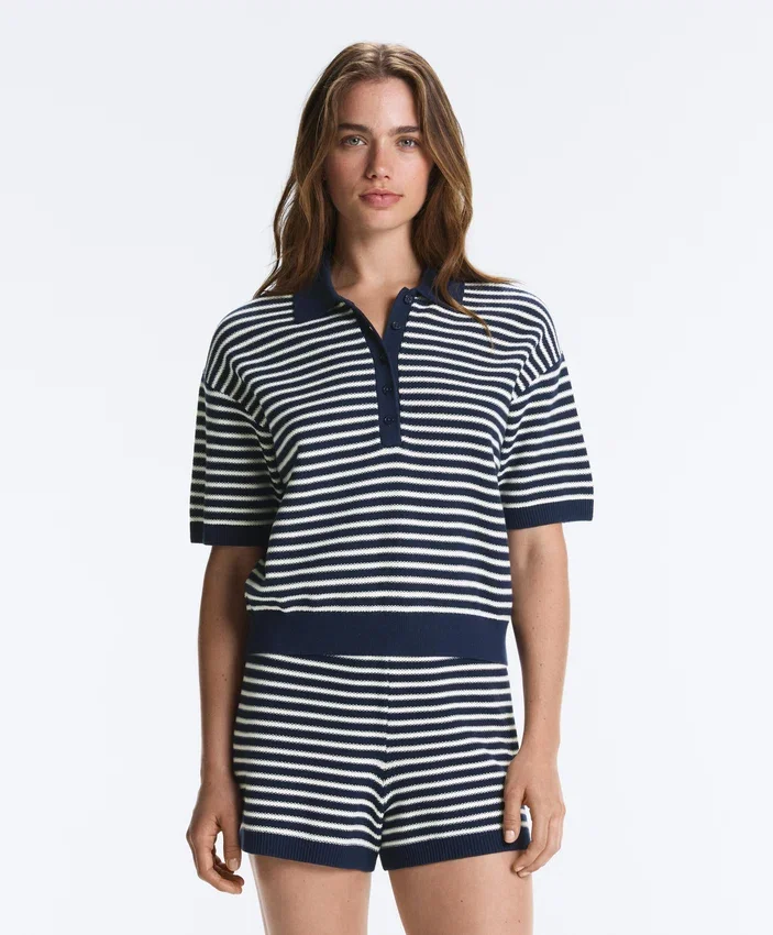 Chemise en maille rayée 100 % coton Chemise en maille rayée 100 % coton