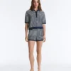 Shorts en maille rayée avec ceinture 100 % coton