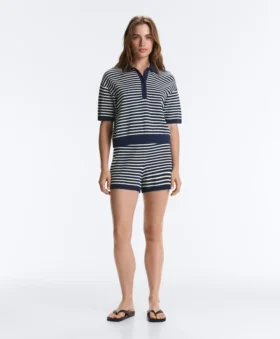 Shorts en maille rayée avec ceinture 100 % coton
