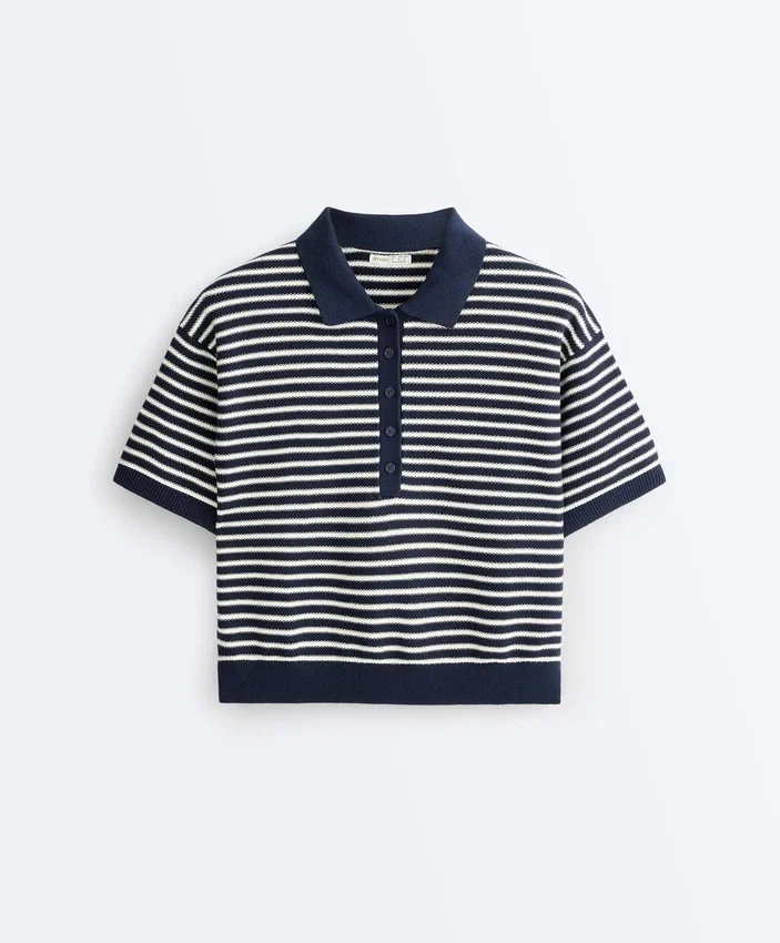 Chemise en maille rayée 100 % coton Chemise en maille rayée 100 % coton