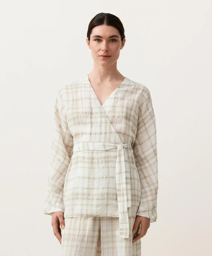 Chemise kimono en lin et lyocell à carreaux Chemise kimono en lin et lyocell à carreaux