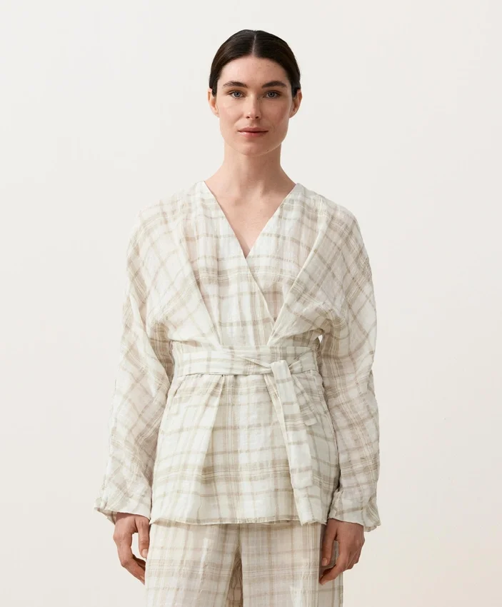 Chemise kimono en lin et lyocell à carreaux Chemise kimono en lin et lyocell à carreaux