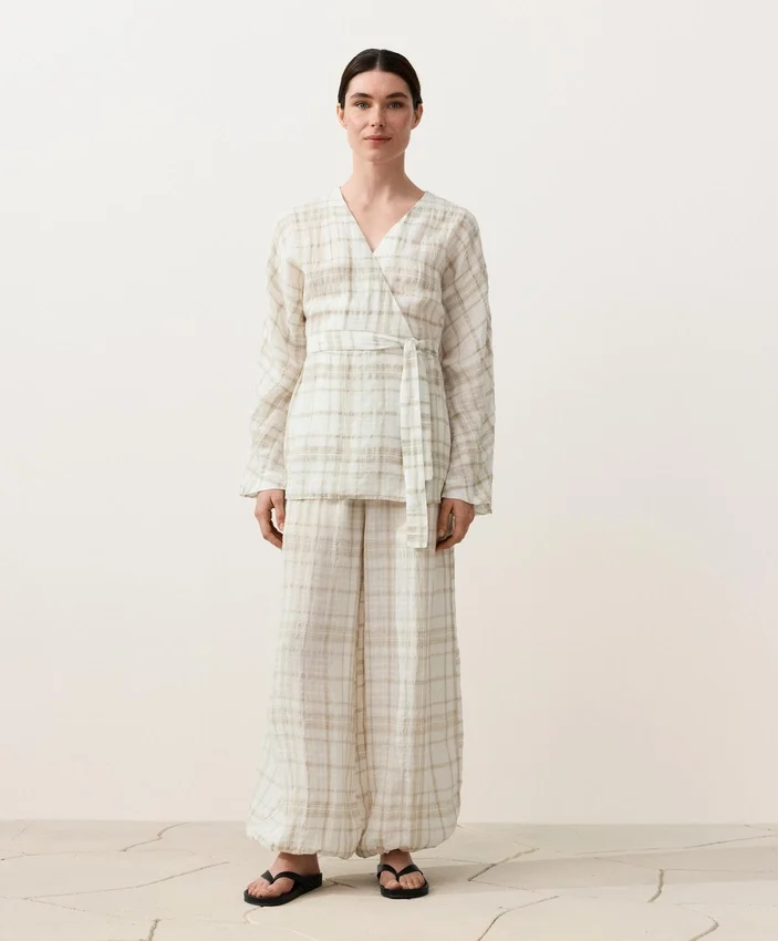 Chemise kimono en lin et lyocell à carreaux Chemise kimono en lin et lyocell à carreaux