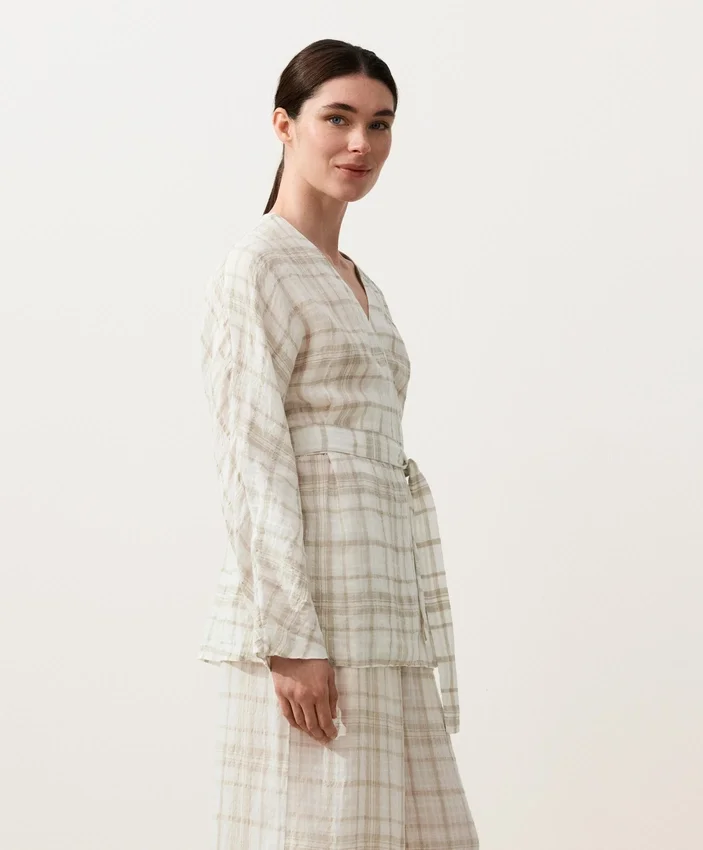 Chemise kimono en lin et lyocell à carreaux Chemise kimono en lin et lyocell à carreaux