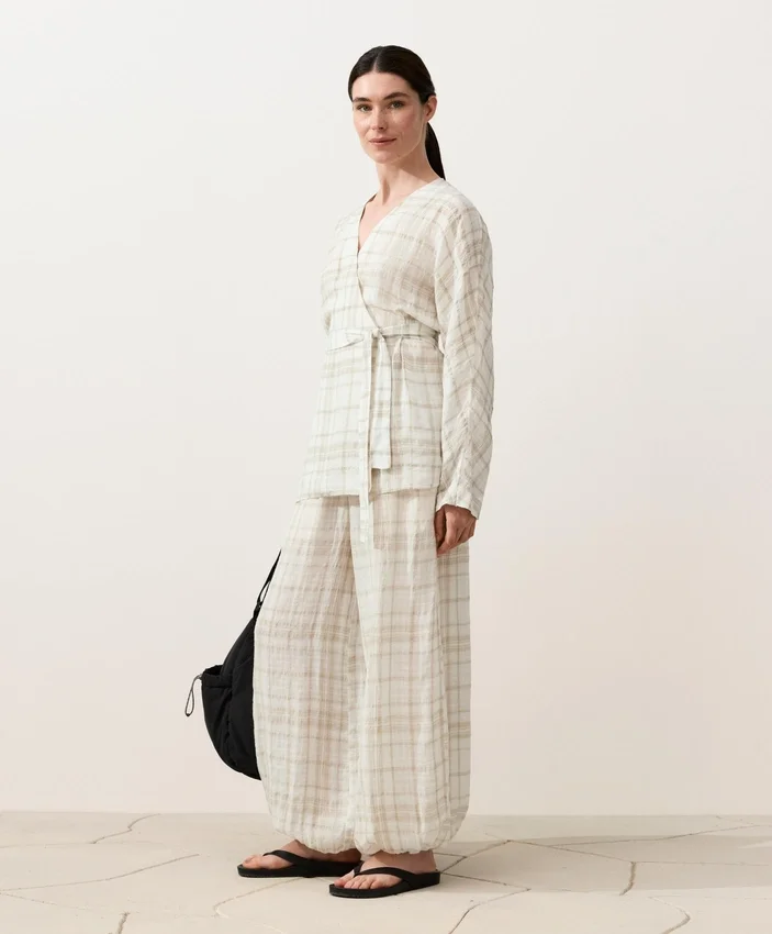 Chemise kimono en lin et lyocell à carreaux Chemise kimono en lin et lyocell à carreaux