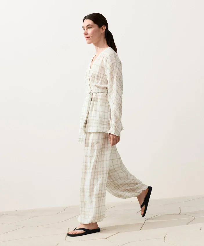 Chemise kimono en lin et lyocell à carreaux Chemise kimono en lin et lyocell à carreaux