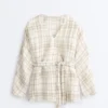 Chemise kimono en lin et lyocell à carreaux Chemise kimono en lin et lyocell à carreaux