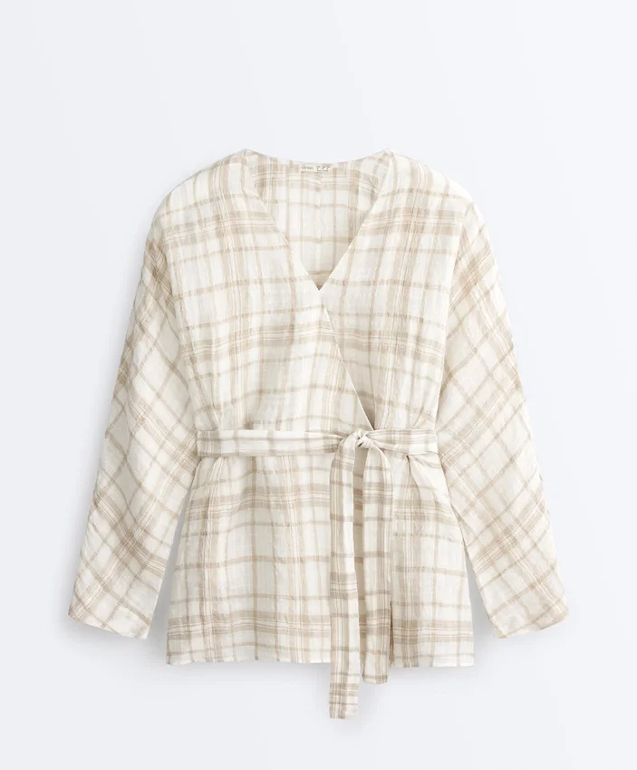 Chemise kimono en lin et lyocell à carreaux Chemise kimono en lin et lyocell à carreaux