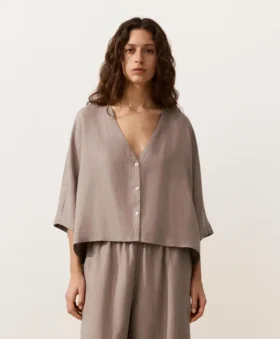 Chemise à manches courtes 100 % lin