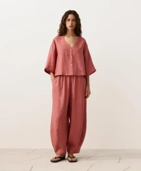 Chemise à manches courtes 100 % lin