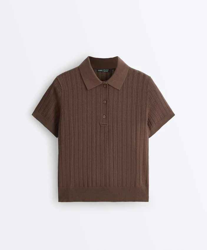 Chemise à manches courtes en maille ajourée Chemise à manches courtes en maille ajourée