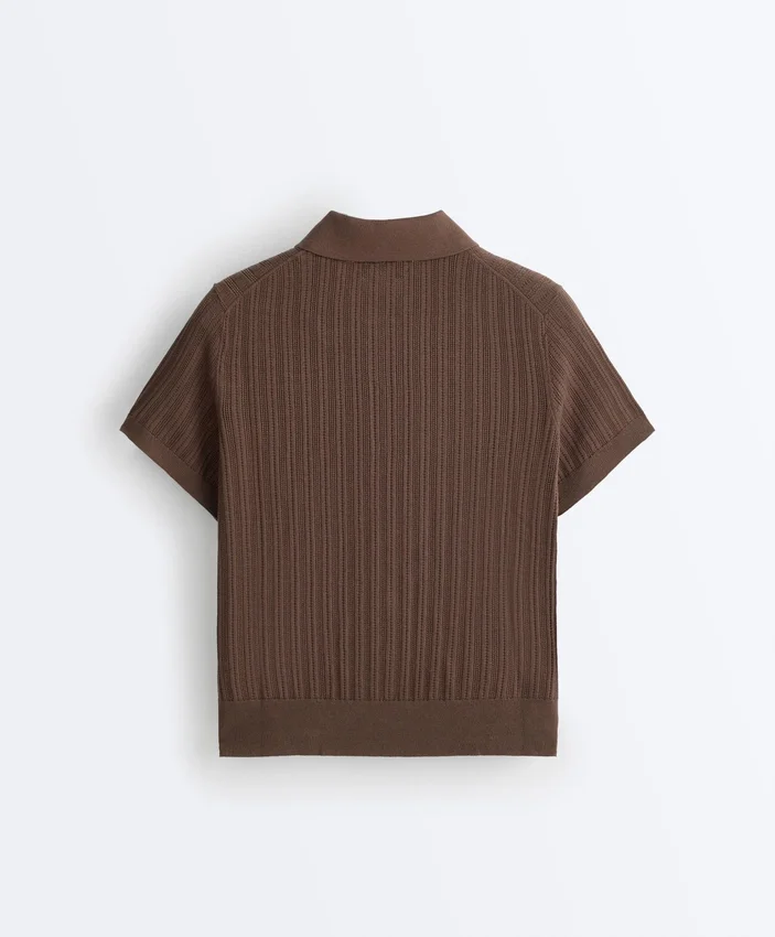 Chemise à manches courtes en maille ajourée Chemise à manches courtes en maille ajourée