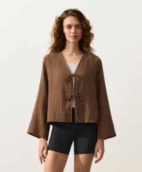 Chemise à manches longues avec liens, 100 % coton