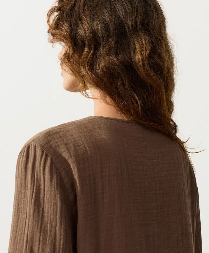 Chemise à manches longues avec liens, 100 % coton Chemise à manches longues avec liens, 100 % coton