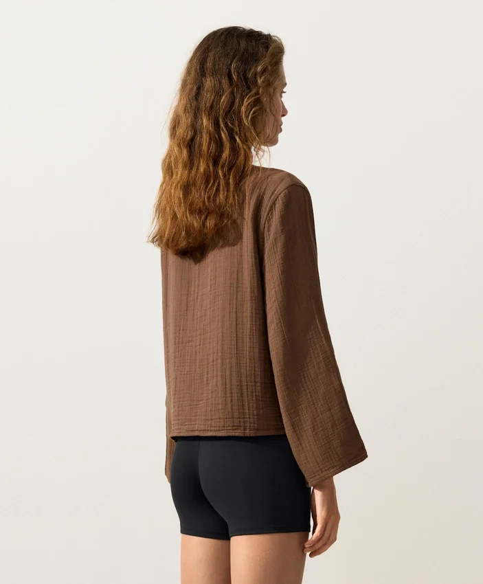 Chemise à manches longues avec liens, 100 % coton Chemise à manches longues avec liens, 100 % coton