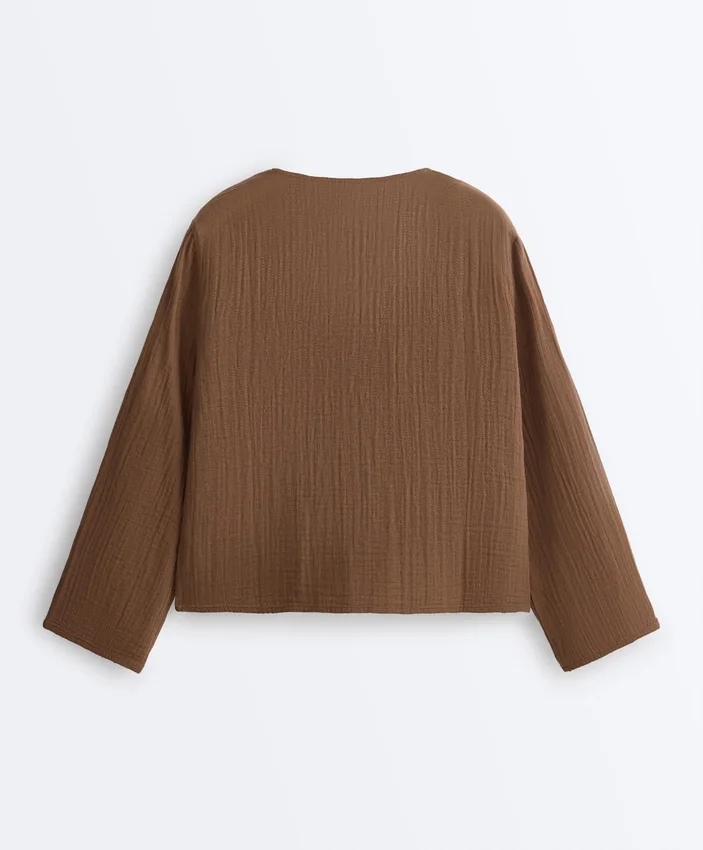 Chemise à manches longues avec liens, 100 % coton Chemise à manches longues avec liens, 100 % coton