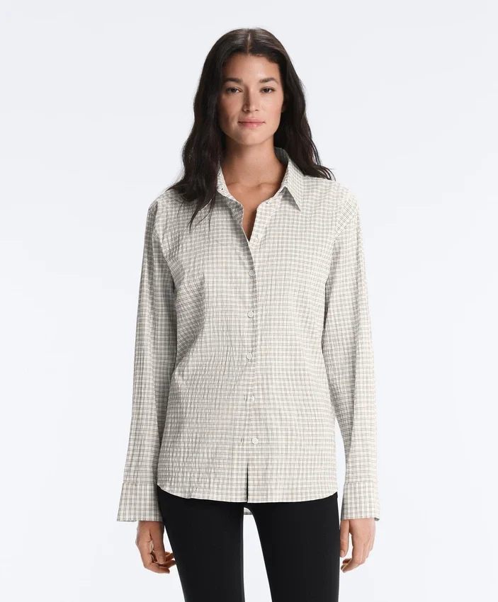 Chemise à manches longues en coton mélangé à carreaux Chemise à manches longues en coton mélangé à carreaux