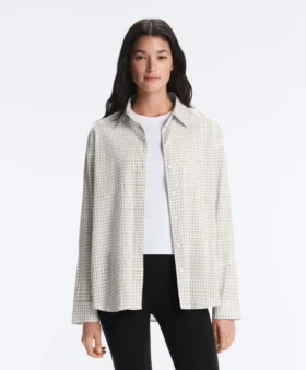 Chemise à manches longues en coton mélangé à carreaux