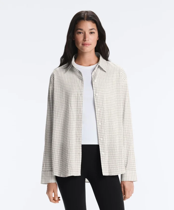Chemise à manches longues en coton mélangé à carreaux Chemise à manches longues en coton mélangé à carreaux